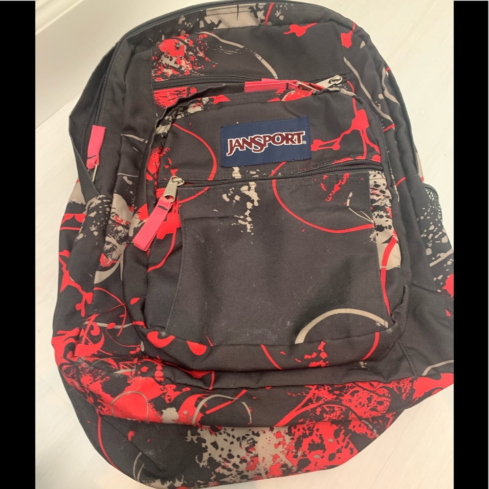 JANSPORT- Backpack,Red & Black Graffiti Print, Lots of Pockets, Unisex